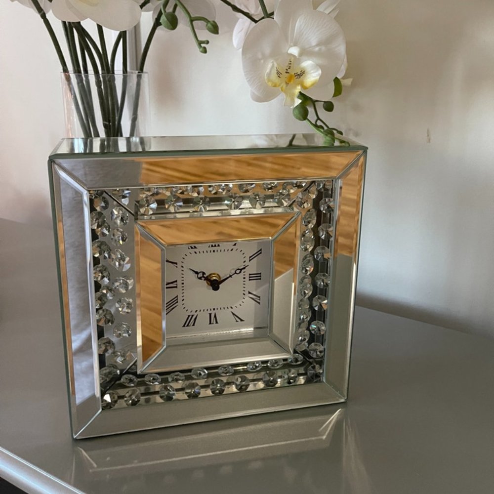 Clear Gems Mirrored Desk Clock